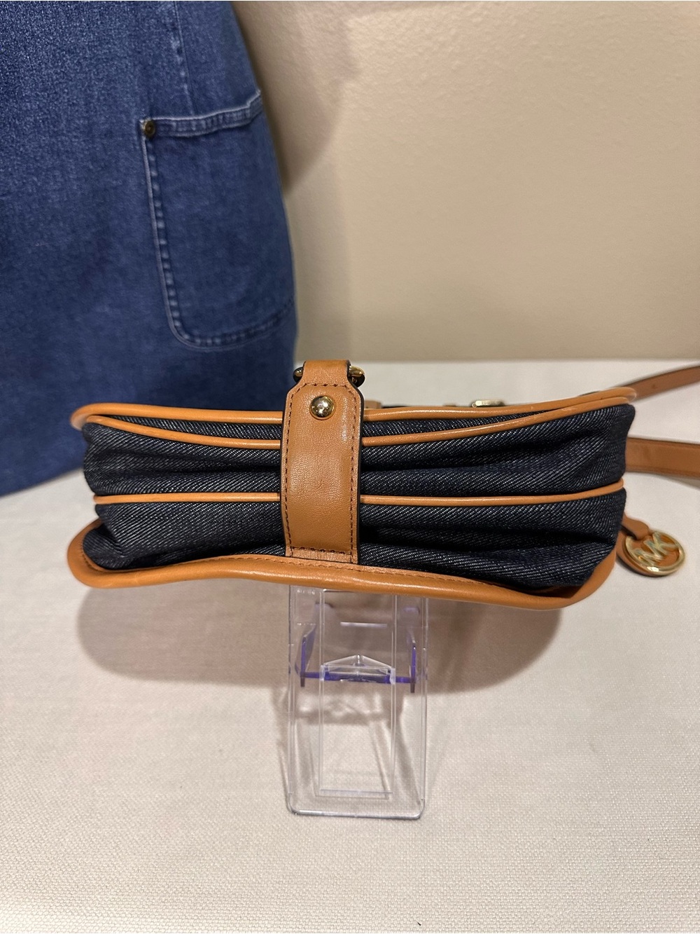 Michael Kors Jamie Denim and Tan Leather Crossbody Saddle Bag - Picture 6 of 14